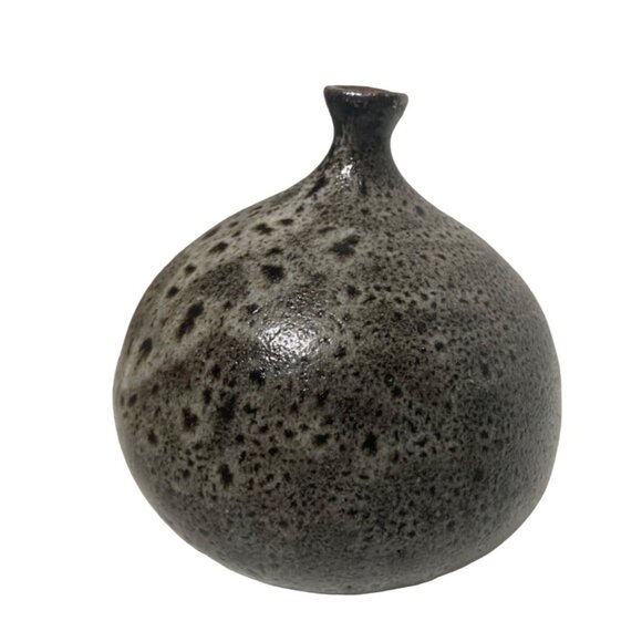 Handcrafted Ceramic Bud Vase Speckled Black & Gray Small Unique Home Decor Piece - Picture 3 of 6